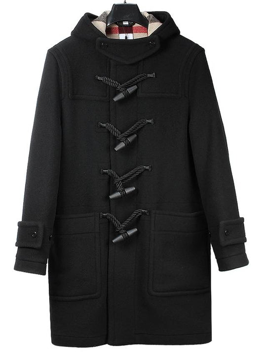 Check Lined Technical Wool Duffel Coat Black - BURBERRY - BALAAN 2