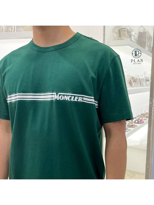 Men's Striped Logo Short Sleeve T-Shirt Green - MONCLER - BALAAN 2