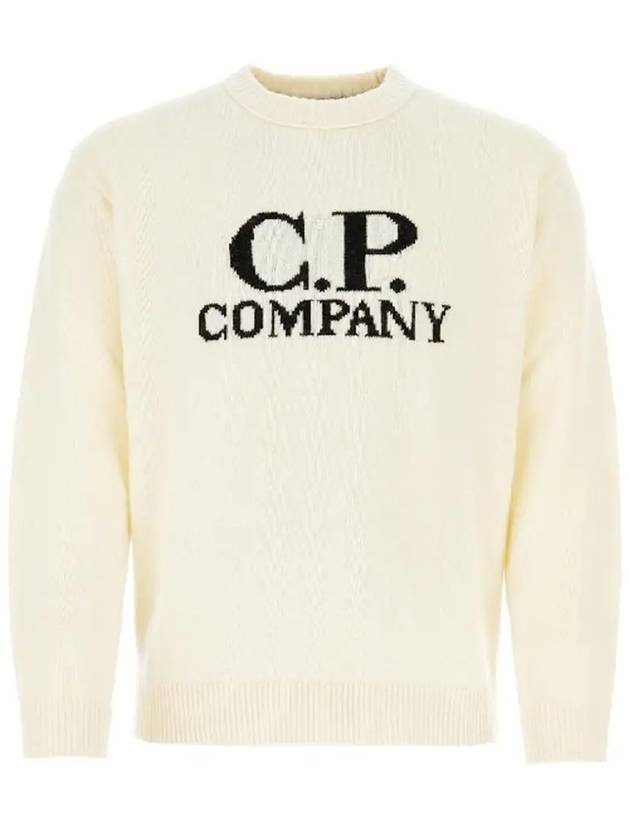 Logo Intarsia Lambswool Knit Top White - CP COMPANY - BALAAN 2