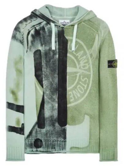 Manual Print Treatment Montion Saturation Knit Hoodie Green - STONE ISLAND - BALAAN 2