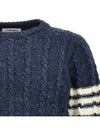 Donegal Twist Cable 4-Bar Classic Crewneck Knit Top Blue - THOM BROWNE - BALAAN 5