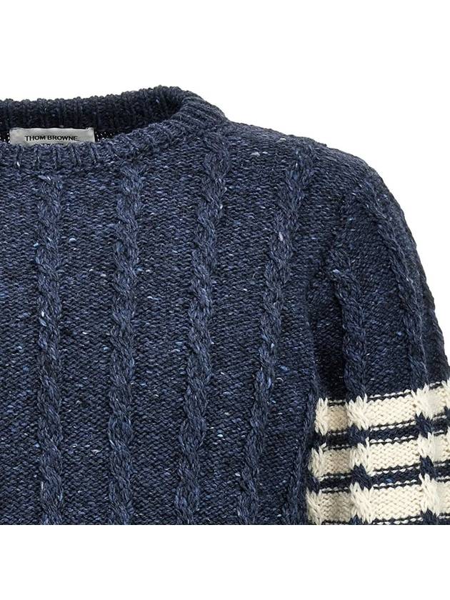 Donegal Twist Cable 4-Bar Classic Crewneck Knit Top Blue - THOM BROWNE - BALAAN 5