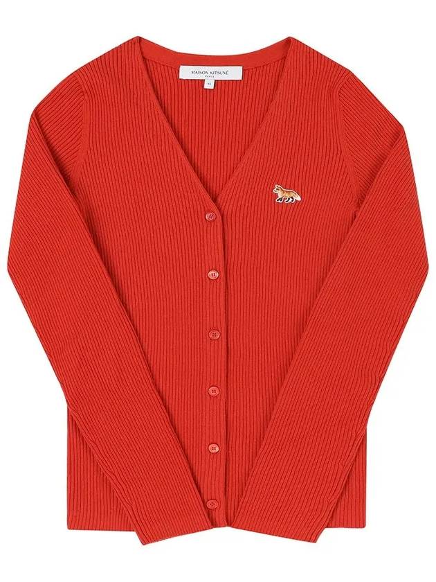 Baby Fox Patch Fine Ribbed Cardigan Autumn Red - MAISON KITSUNE - BALAAN 4