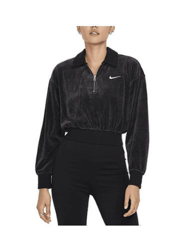 Velor Quarter Zip Long Sleeve T-Shirt Black - NIKE - BALAAN 1