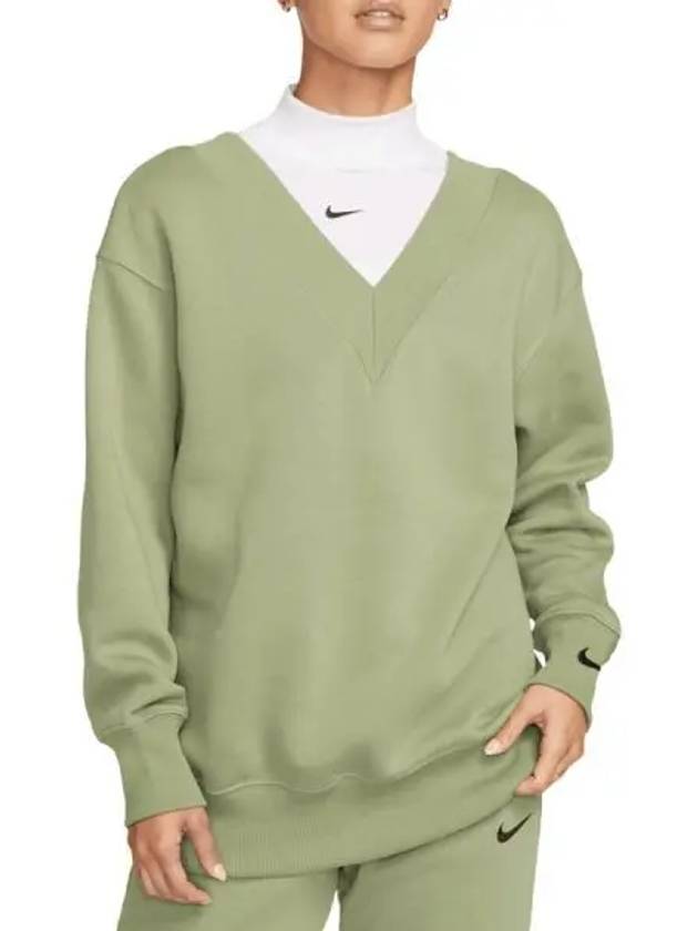 Sportswear Phoenix Fleece Women s Oversized V Neck Oil Green - NIKE - BALAAN 1