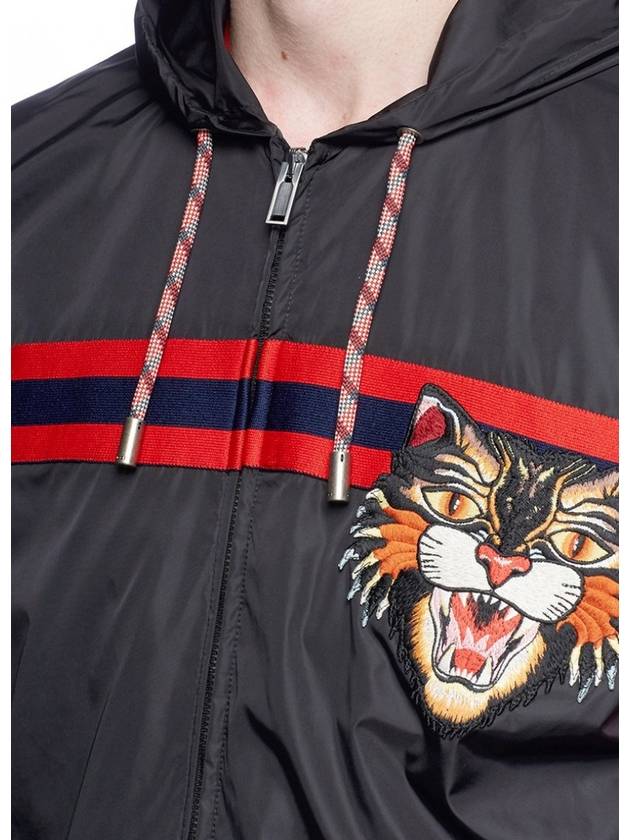 Angry Cat Embroidered Windbreaker Black - GUCCI - BALAAN 6