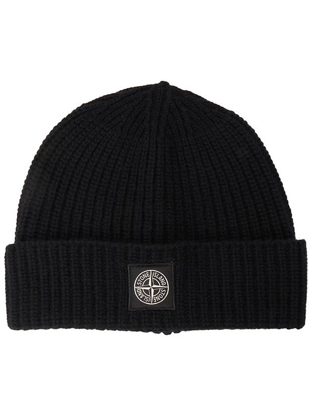 Logo Knit Beanie Black - STONE ISLAND - BALAAN 2