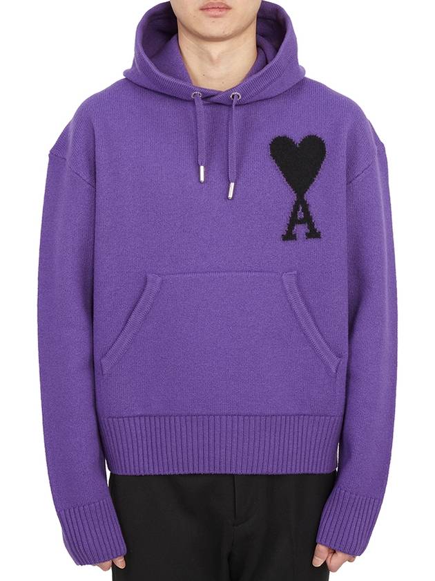 Big Heart Logo Wool Hoodie Purple - AMI - BALAAN 2