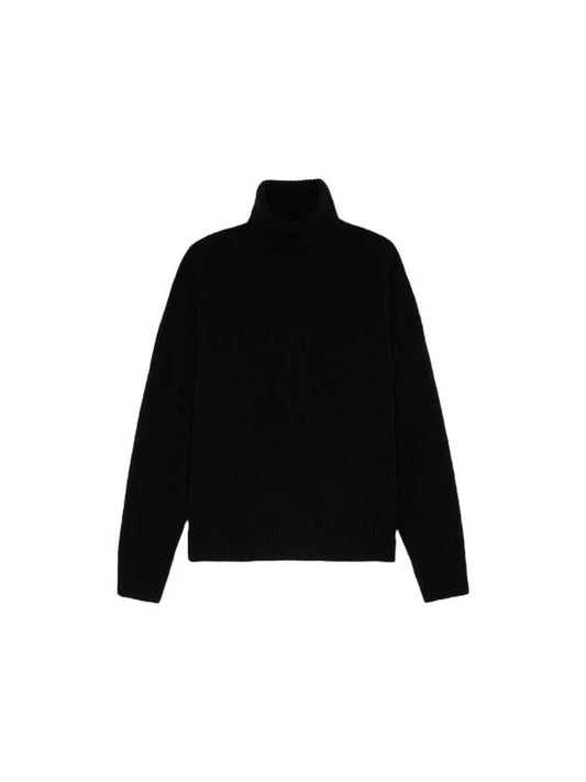 Oversized Fit Cashmere Wool Turtleneck Black - AMI - BALAAN 1