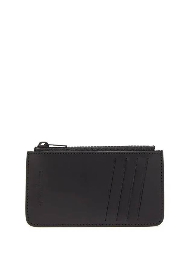 Stitched Two Tone Leather Zipper Card Wallet Black - MAISON MARGIELA - BALAAN 3