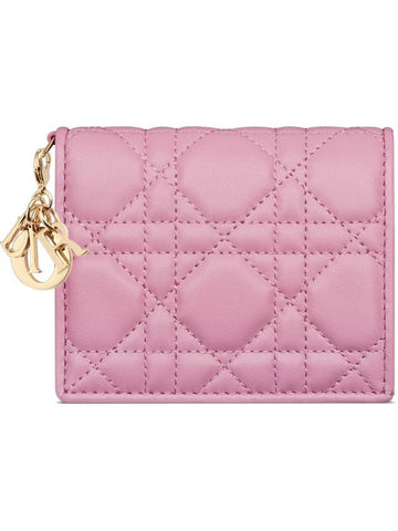 Lady Cannage Small Lambskin Half Wallet Pink - DIOR - BALAAN 1