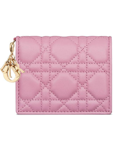 Lady Cannage Small Lambskin Half Wallet Pink - DIOR - BALAAN 1