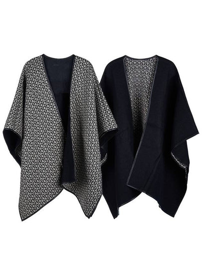 Gancini Wool Cape Black - SALVATORE FERRAGAMO - BALAAN 2