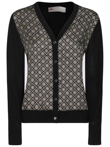 Logo Detail V-Neck Cardigan Black - TORY BURCH - BALAAN 1