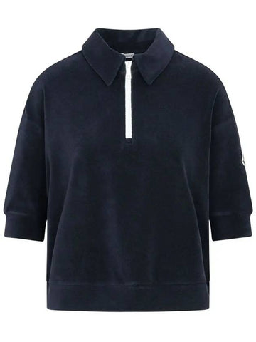 Terry half zip collar t shirt navy 8A000 06 596LS 778 - MONCLER - BALAAN 1