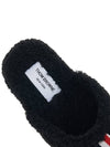 Men's Logo Tab Shearling Slippers Black - THOM BROWNE - BALAAN.