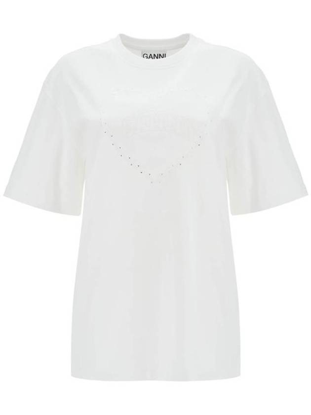 Heavy Cotton Drop Shoulder Heart Short Sleeve T-Shirt White - GANNI - BALAAN 2