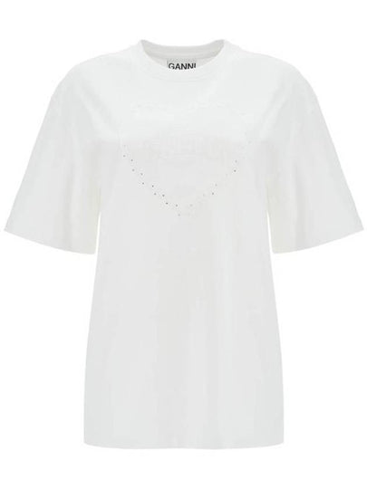 Heavy Cotton Drop Shoulder Heart Short Sleeve T-Shirt White - GANNI - BALAAN 2