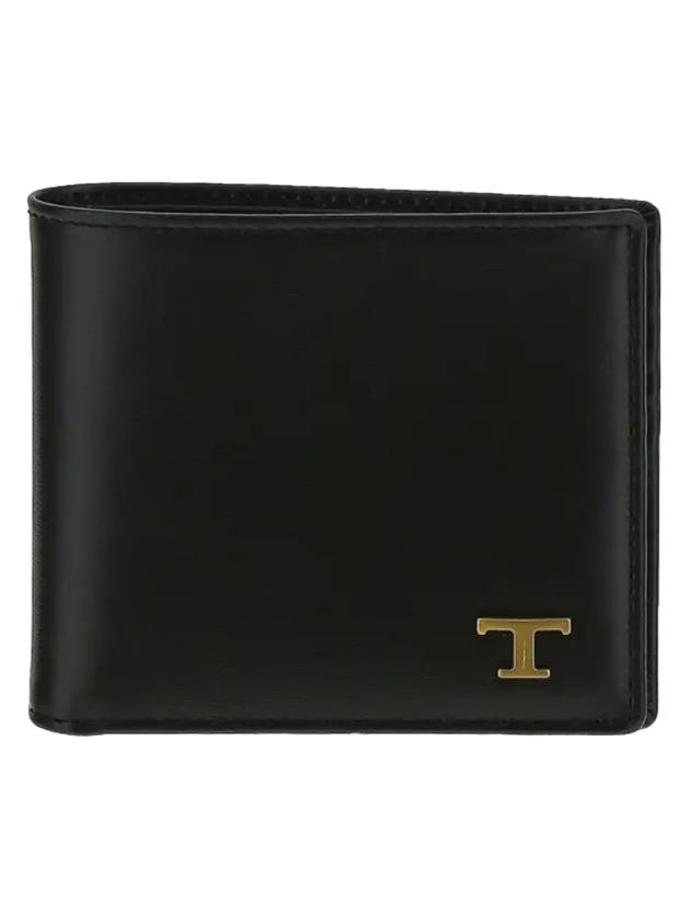 Men's Logo Plaque Leather Half Wallet Black - TOD'S - BALAAN 1