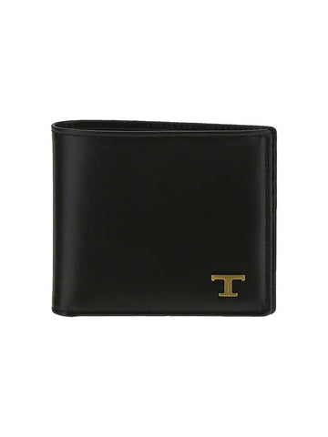 Men's Logo Plaque Leather Half Wallet Black - TOD'S - BALAAN 1