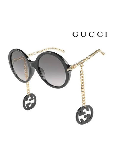 Women's Eyewear Round Logo Sunglasses Black Gold - GUCCI - BALAAN 1