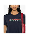 Cotton Web Print Short Sleeve T-Shirt Navy - GUCCI - BALAAN 6