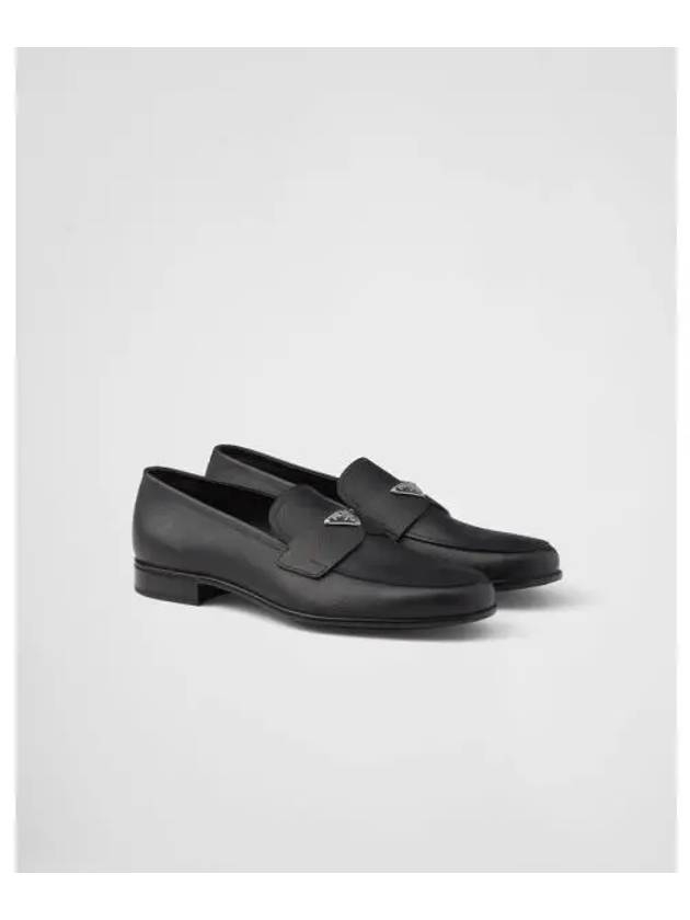 Men's Triangular Logo Saffiano Loafers Black - PRADA - BALAAN.