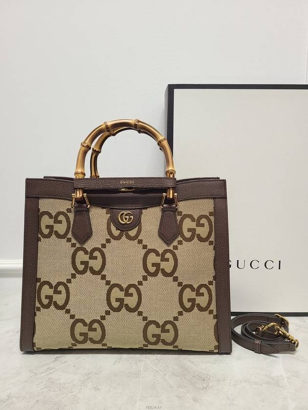 Used luxury goods Lewis It Brown jumbo GG canvas Diana bamboo top handle tote shoulder bag - GUCCI - BALAAN 8