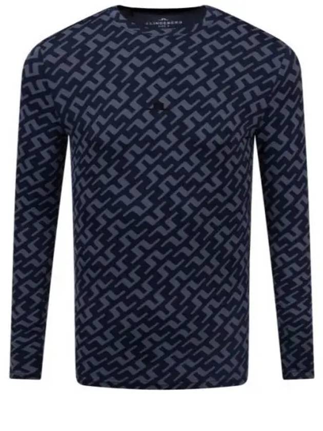 Men's Thor Allover Logo Print Long Sleeve T-Shirt Navy - J.LINDEBERG - BALAAN 1