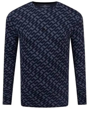 Men's Thor Allover Logo Print Long Sleeve T-Shirt Navy - J.LINDEBERG - BALAAN 1