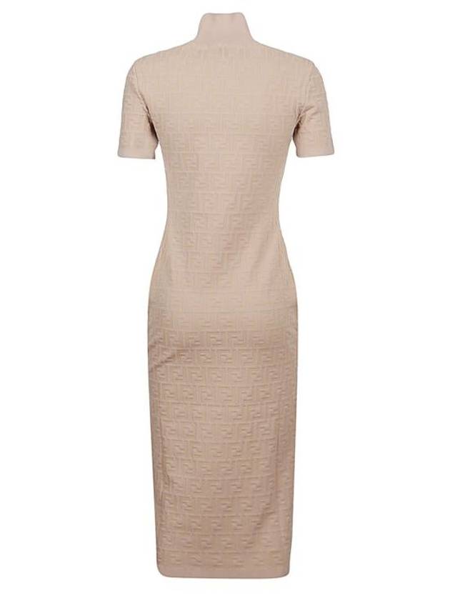 Women's FF Logo Short Sleeve Midi Dress Beige - FENDI - BALAAN 3