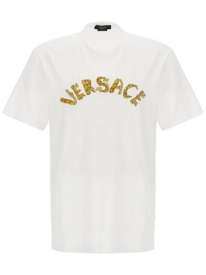 Seashell Baroque Embroidered Logo Crewneck Short Sleeve T-Shirt Black - VERSACE - BALAAN 2