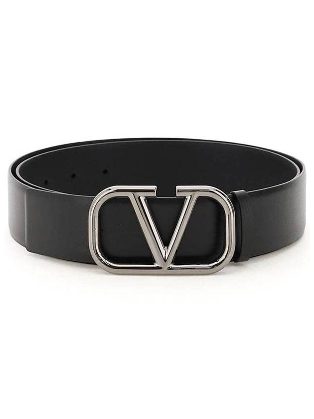 V Logo Leather Belt Black - VALENTINO - BALAAN.