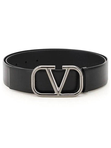 V Logo Leather Belt Black - VALENTINO - BALAAN.