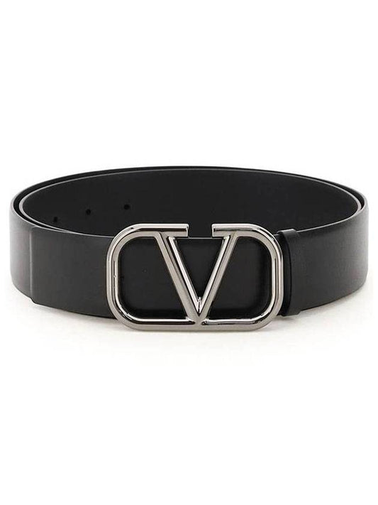 V Logo Leather Belt Black - VALENTINO - BALAAN.