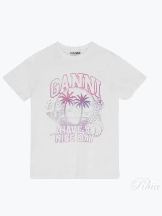 Logo Print Short Sleeve T-Shirt White - GANNI - BALAAN 2