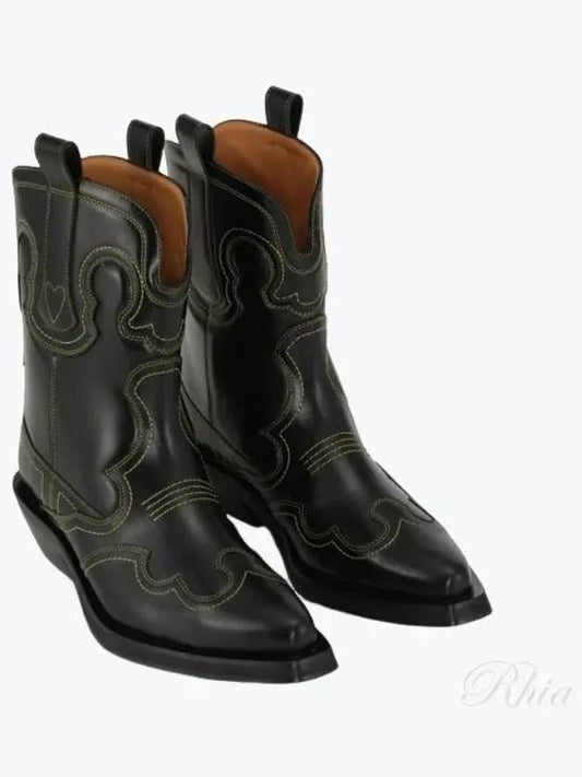 Embroidered Western Ankle Middle Boots Black - GANNI - BALAAN 2