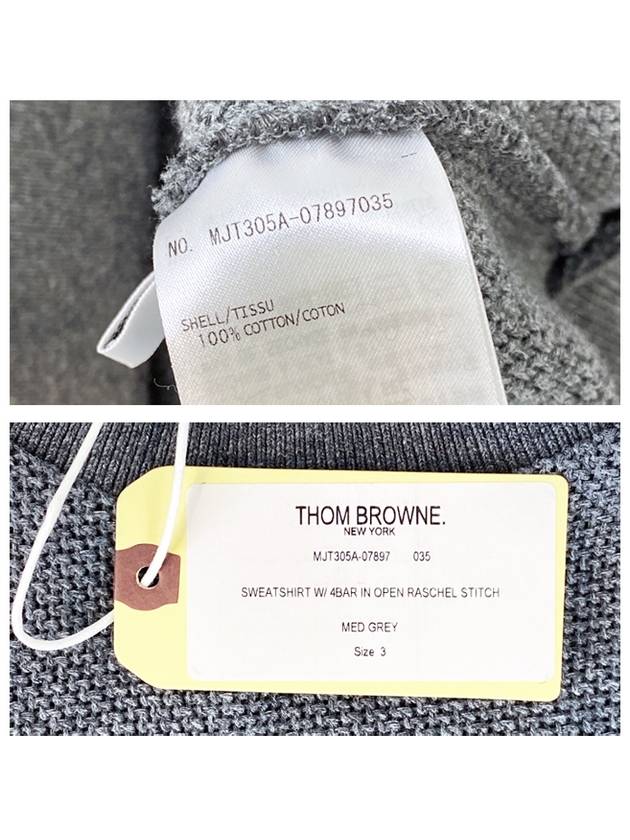 4 Bar Stripe Open Raschel Stitch Sweatshirt Grey - THOM BROWNE - BALAAN 10