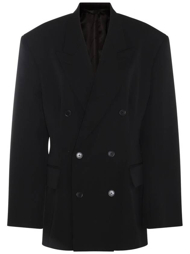 Cinched Double Breasted Wool Jacket Black - BALENCIAGA - BALAAN 2