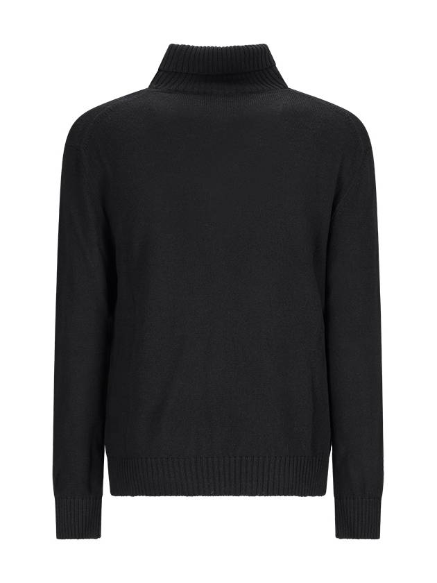 Men's Embroidered Logo Wool Turtleneck Black - JIL SANDER - BALAAN 3