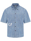 Chambray Logo Short Sleeve Shirt Blue - CP COMPANY - BALAAN 2