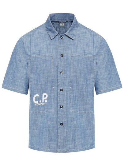 Chambray Logo Short Sleeve Shirt Blue - CP COMPANY - BALAAN 2