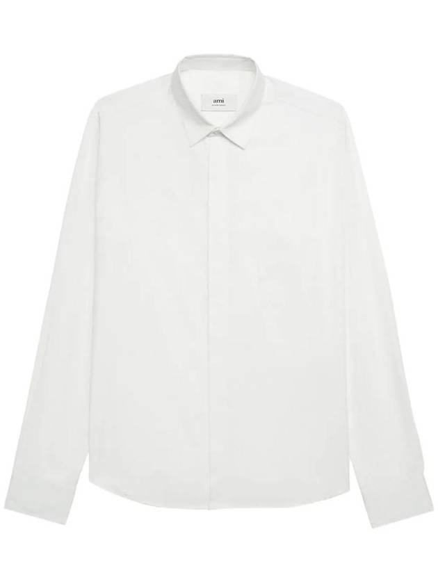 Heart Logo Tonal Cotton Poplin Long Sleeve Shirt White - AMI - BALAAN 1