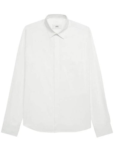 Heart Logo Tonal Cotton Poplin Long Sleeve Shirt White - AMI - BALAAN 1