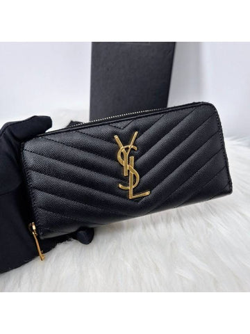 Matelasse zipper around long wallet black - SAINT LAURENT - BALAAN 1