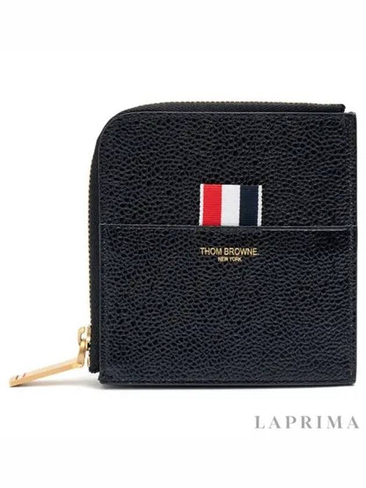 Grain Zipper Card Wallet Black - THOM BROWNE - BALAAN.