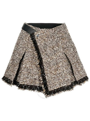 Sacai Ladies L / Khaki Frayed Tweed Shorts, Brand Size 3 (Large) - SACAI - BALAAN 1