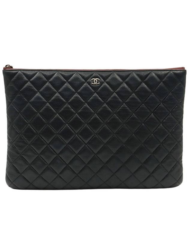 Black Caviar Antique Silver CC Logo Classic Large Pouch Clutch 21st A69251 - CHANEL - BALAAN 1