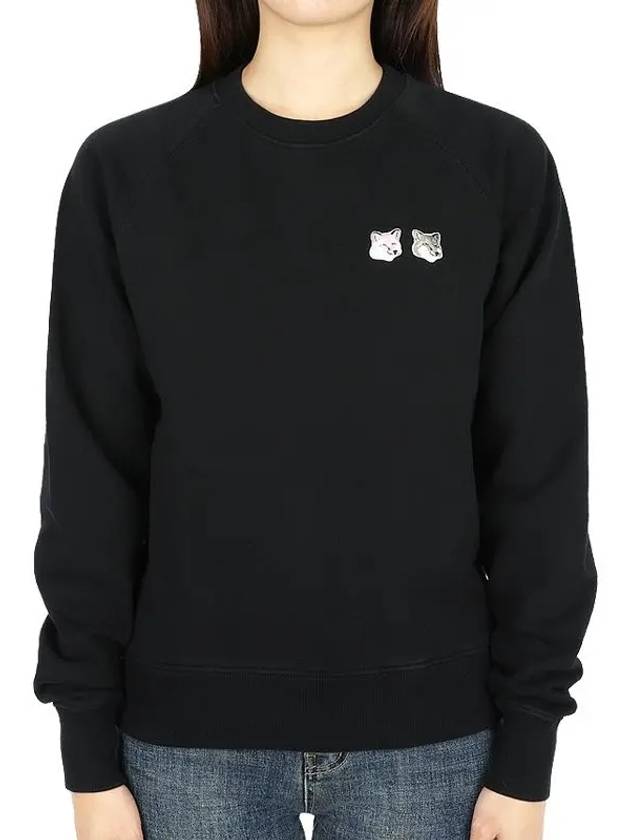 Double Fox Patch Head Sweatshirt Black - MAISON KITSUNE - BALAAN 3