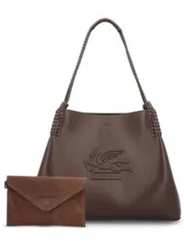 Logo Livera Medium Leather Shoulder Bag Brown - ETRO - BALAAN 1